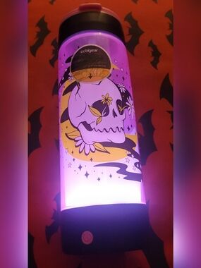Coolgear Skull & Flower LED Plastic Water Bottle - Pink / Black